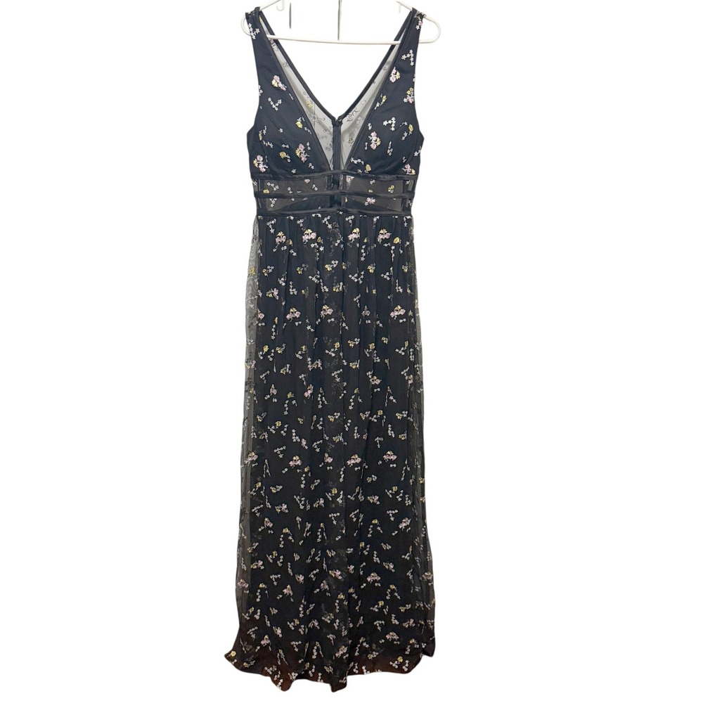 GB Maxi Dress Womens 13 Black Floral Sheer Boho Fairy Goth HOCO PROM Whimsical